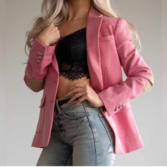 Banana Republic Pink Wool Herringbone Blazer Jacket Elle Woods Size 00P = XXS - Picture 1 of 16